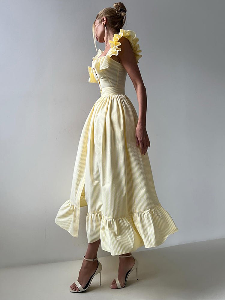 Flounce Sleeve Striped Maxi Dress - HalleBeauty